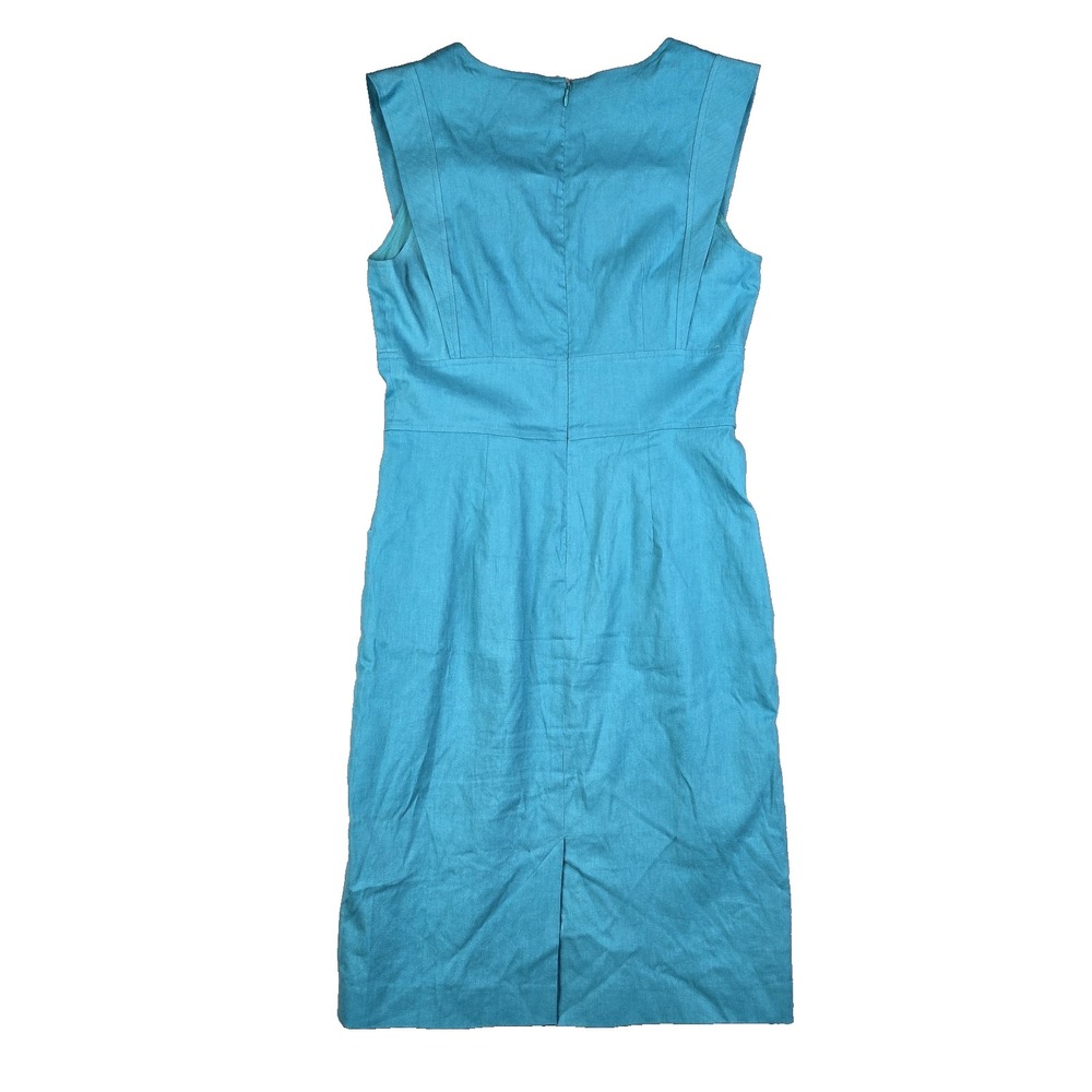 Adrianna Papell Teal Shutter Pleat Sheath Dress Size 8 Lined Linen Blend - Picture 2 of 9